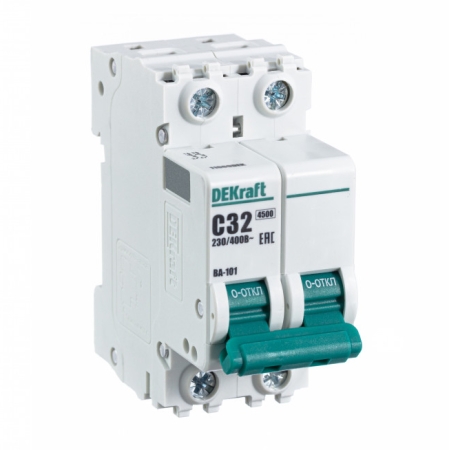 Автоматический выключатель 2Р 32А х-ка C ВА-101 4,5кА DEKraft