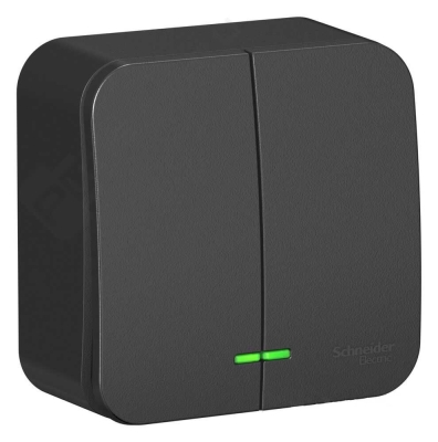 Выключатель двухклавишный Blanca о/п Антрацит с подсветкой 10А с изолирующей пластиной BLNVA105116