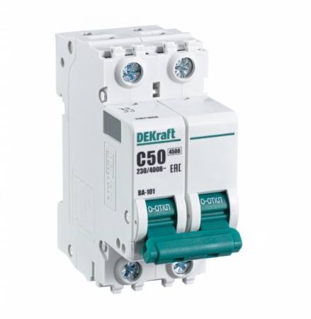 Автоматический выключатель 2Р 50А х-ка C ВА-101 4,5кА DEKraft
