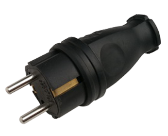 Вилка прямая с заземлением каучук 16А IP44 черная