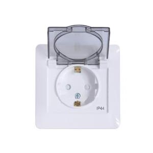 Механизм Розетки 1-гнездо с/п с з/к в сборе, штор. с крышкой IP44 Glossa белый GSL000148