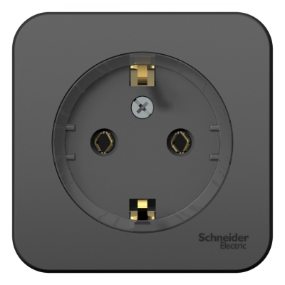 Розетка 1-гнездо BLANCA О/У с заземлением без штор.,(КОМПАКТ) ИЗОЛ.ПЛ.16А, 250В,АНТРАЦИТ