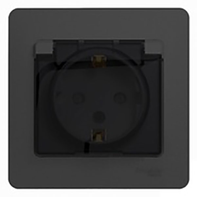 Механизм Розетки 1-гнездо с/п с з/к в сборе, штор. с крышкой IP44 Glossa антрацит GSL000748