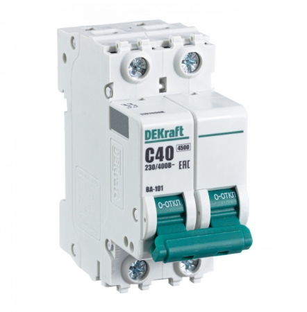 Автоматический выключатель 2Р 40А х-ка C ВА-101 4,5кА DEKraft