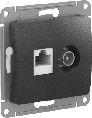 Механизм Розетка TV двойная+ 1 комп. RJ45 Glossa антрацит GSL000789