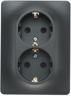 Розетка 2-гнезда с/п с з/к в сборе Glossa антрацит GSL000724