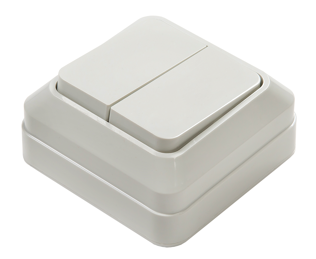 Выключатель двухклавишный BOLLETO белый накладной