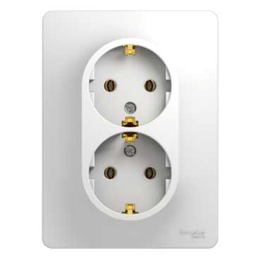 Розетка 2-гнезда с/п с з/к в сборе Glossa белый GSL000124